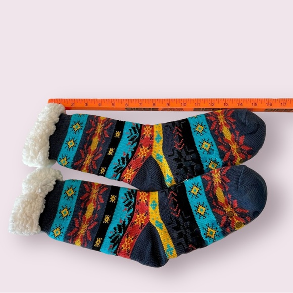 Comfy warm, multi-colored, sherpa-lined socks with grippy bottom *NEVER WORN* - Picture 2 of 3